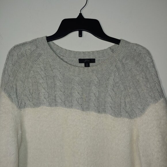 J.Crew CABLE FUZZY WOOL BLEND CREW NECK SWEATER Size M Grey/Cream - Picture 5 of 6